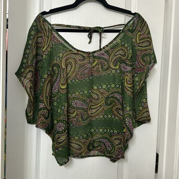 Forever love green Paisley green and pink cover up sheer top size M - Picture 4 of 4
